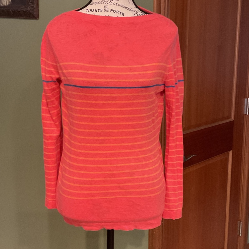 Vibrant Coral Striped Long Sleeve Top, Size XS